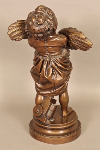 XIXe siècle - Bronze enfant au coq signé Cecioni (1838-1886)