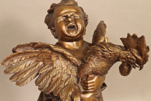 Bronze enfant au coq signé Cecioni (1838-1886) - 