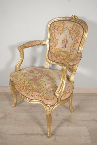 XIXe siècle - Fauteuils dorés fin 19e avec tapisserie petit point