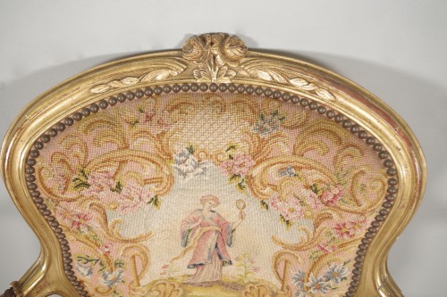 Napoléon III - Fauteuils dorés fin 19e avec tapisserie petit point