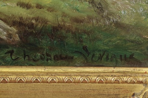 Antiquités - Théodore Lévigne (1848-1912). - Bergère et moutons en montagne