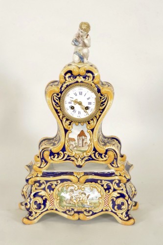 Garniture De Cheminée En Faïence De Nevers - Horlogerie Style 