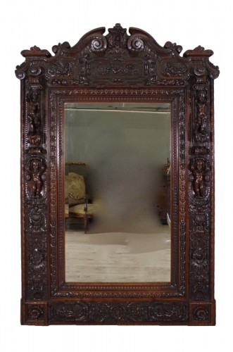 Miroir en noyer sculpté vers 1880