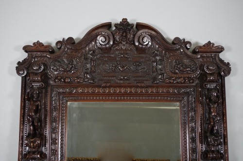 Miroir en noyer sculpté vers 1880 - Miroirs, Trumeaux Style 