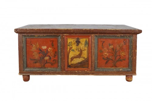 18th century wedding chest in painted fir wood