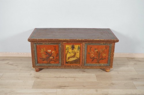 18th century wedding chest in painted fir wood - 