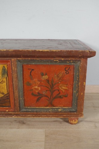  - 18th century wedding chest in painted fir wood