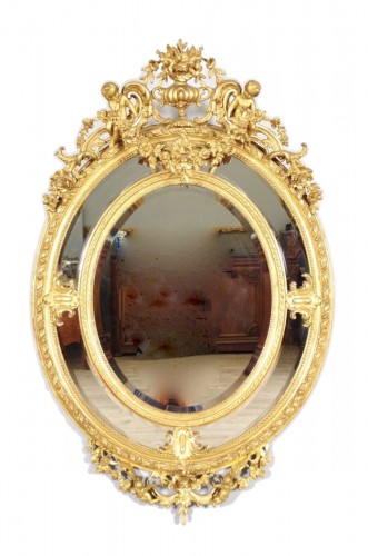 Large wood and gilded stucco Napoléon III mirror