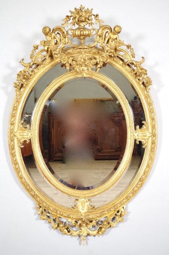 Large wood and gilded stucco Napoléon III mirror - Mirrors, Trumeau Style Napoléon III