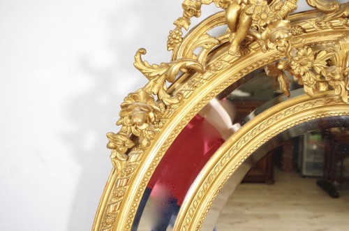 Large wood and gilded stucco Napoléon III mirror - 