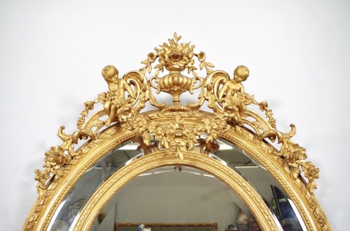 19th century - Large wood and gilded stucco Napoléon III mirror