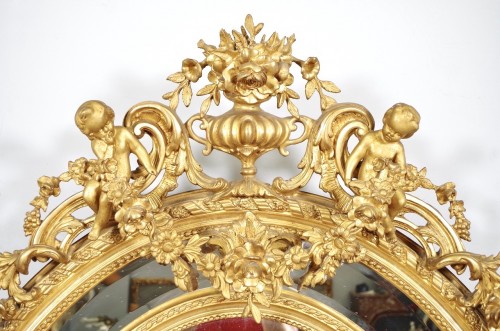 Large wood and gilded stucco Napoléon III mirror - Napoléon III