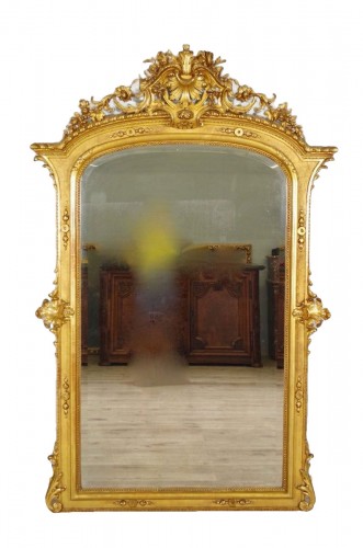 Important miroir en bois et stuc doré vers 1880