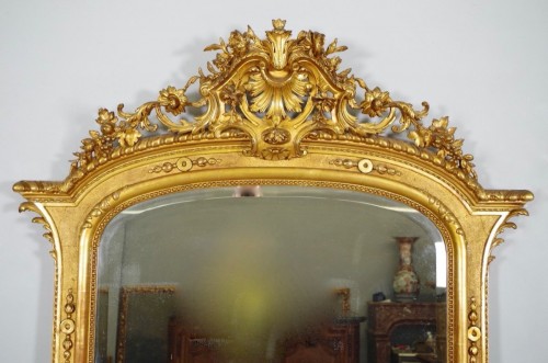 Miroirs, Trumeaux  - Important miroir en bois et stuc doré vers 1880