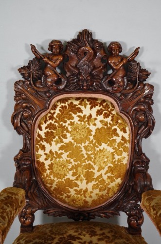 Seating  - Pair of carved walnut ceremonial armchairs circa 1880