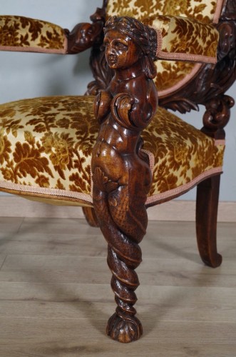  - Pair of carved walnut ceremonial armchairs circa 1880