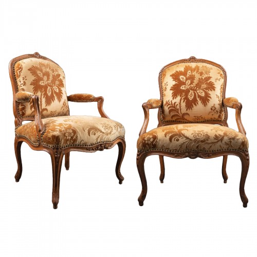 Pair of Louis XV fauteuils stamped Gourdin