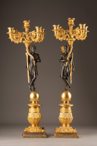 Pair of candelabras in patinated and gilt bronze Empire period - 