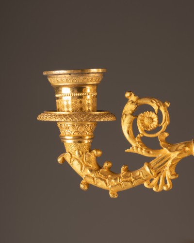 Paire de candélabres en bronze patiné et doré Epoque Empire - Empire