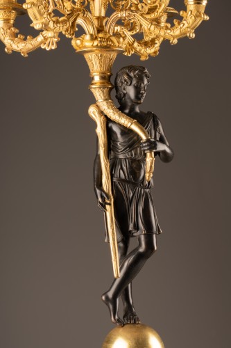 Antiquités - Paire de candélabres en bronze patiné et doré Epoque Empire