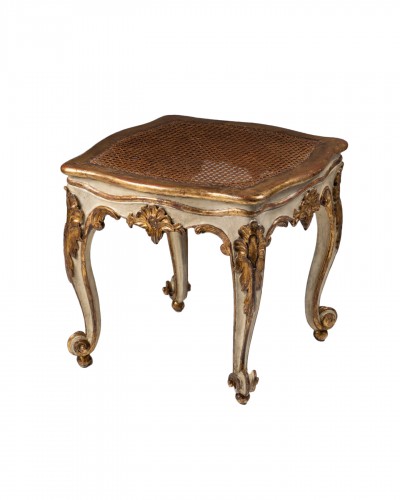 Tabouret en bois laqué et doré Italie XVIIIe siècle