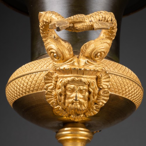 Antiquités - Paire de vases Médicis en bronze patiné et doré Epoque Empire
