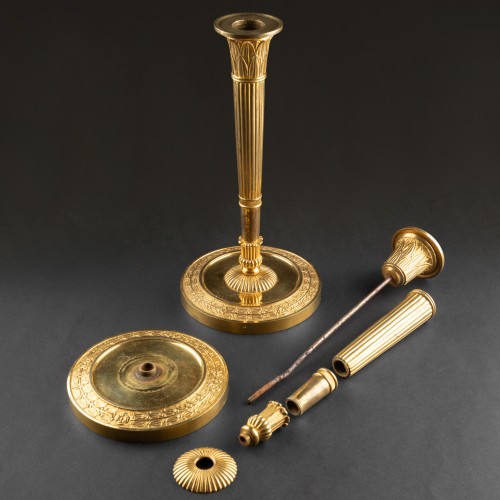 19th century - Pair of Empire ormolu candlesticks