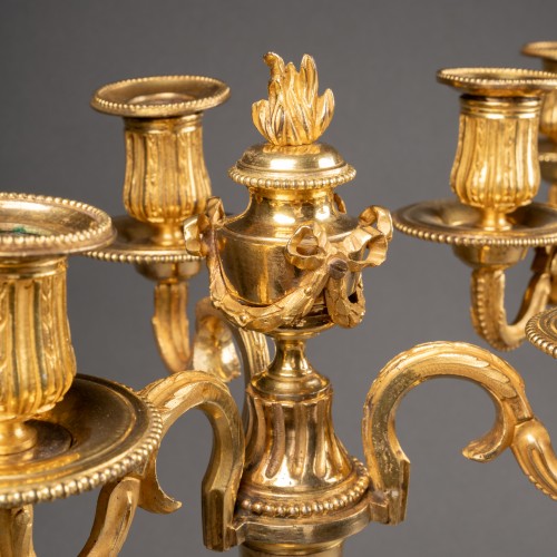 XVIIIe siècle - Paire de candélabres en bronze doré époque Louis XVI