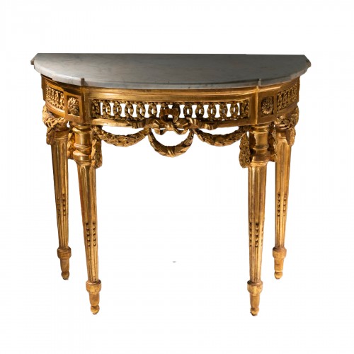 Console demi-lune en bois doré d'époque Louis XVI