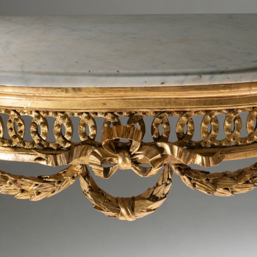 Console demi-lune en bois doré d'époque Louis XVI - Mobilier Style Louis XVI