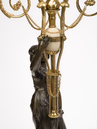 Antiquités - Pair of Louis XVI gilt and patinated bronze candelabras