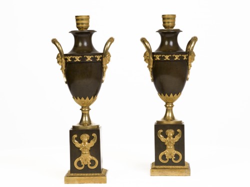 Decorative Objects  - Pair of covered candlestick vases Empire period