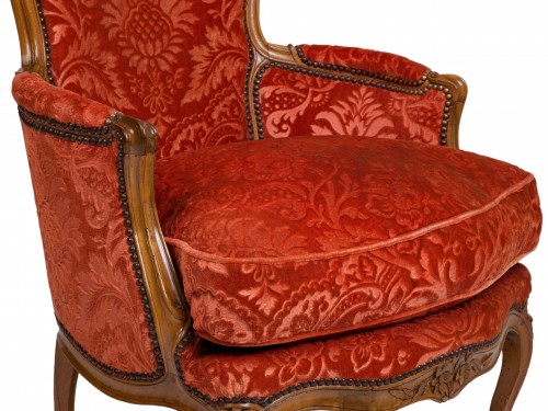 Antiquités - Paire de bergères en noyer Epoque Louis XV