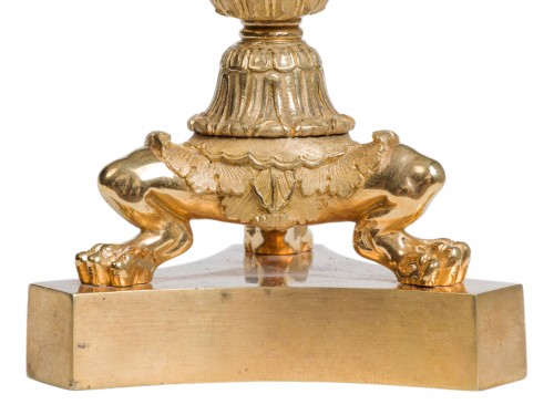 Restauration - Charles X - Paire de bougeoirs en bronze doré époque Restauration