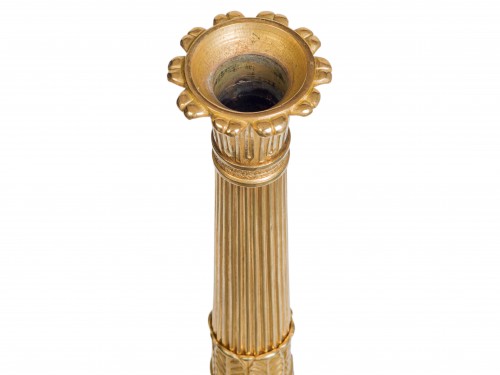 Antiquités - Paire de bougeoirs en bronze doré époque Restauration