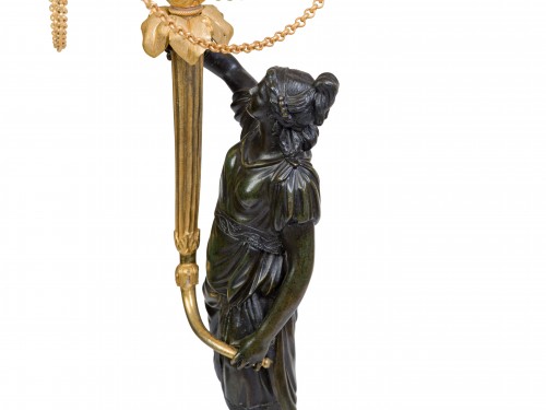 Paire de candélabres en bronze patiné et doré époque Louis XVI - Louis XVI