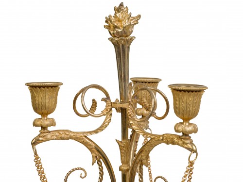 Antiquités - Paire de candélabres en bronze patiné et doré époque Louis XVI