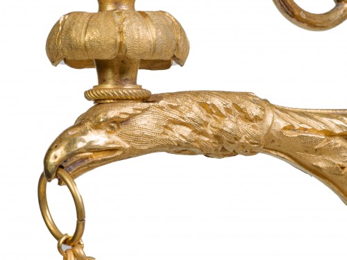 Antiquités - Paire de candélabres en bronze patiné et doré époque Louis XVI