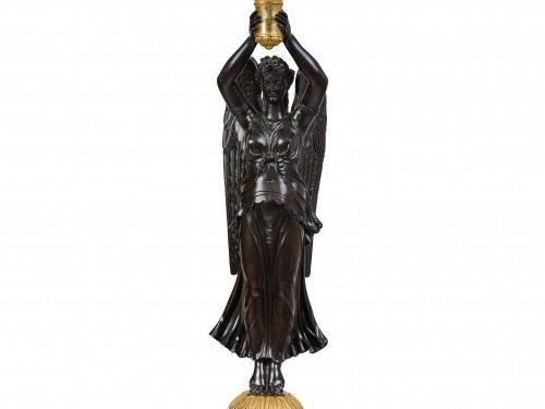 Paire de candélabres en bronze patiné et doré  Epoque Empire - Empire