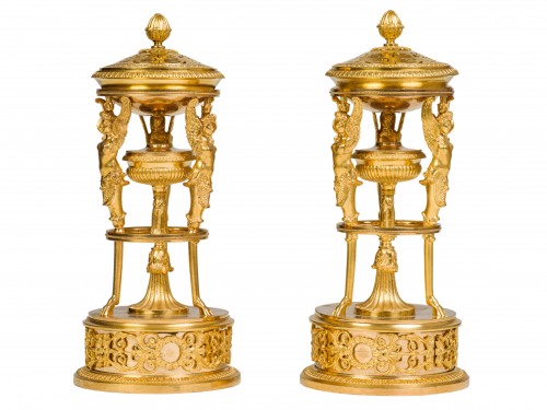Paire de brûle-parfums en bronze doré Epoque Empire - Objet de décoration Style Empire