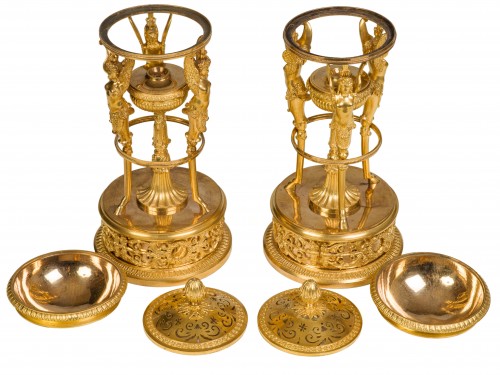 XIXe siècle - Paire de brûle-parfums en bronze doré Epoque Empire