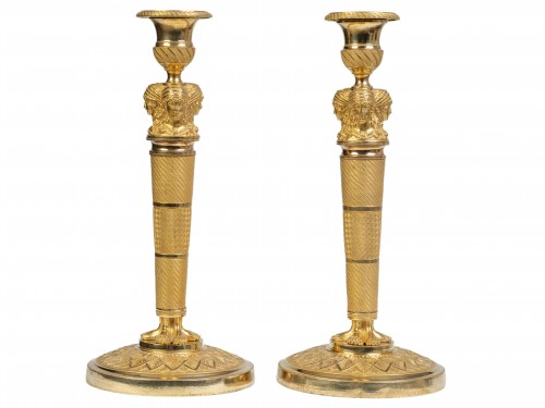 Paire de bougeoirs en bronze doré Epoque Empire