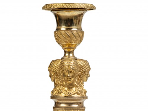 Luminaires Bougeoirs et Chandeliers - Paire de bougeoirs en bronze doré Epoque Empire