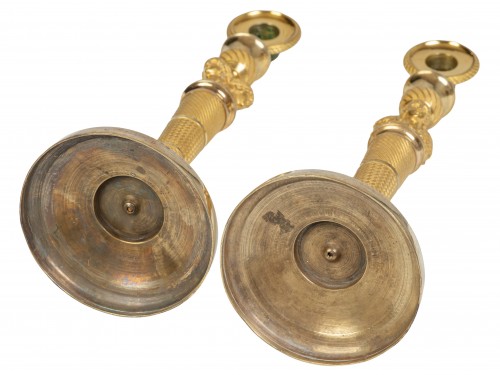 Paire de bougeoirs en bronze doré Epoque Empire - Empire