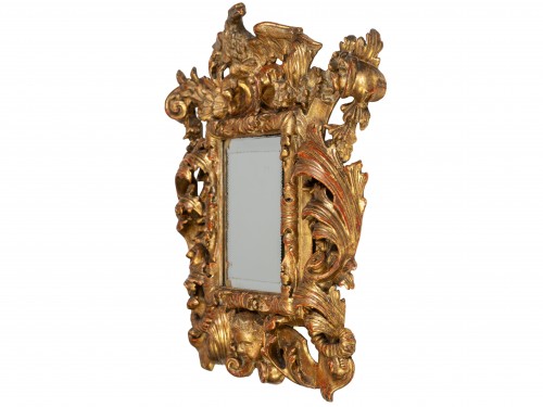 XVIIe siècle - Miroir Italien en bois doré du XVIIe siècle