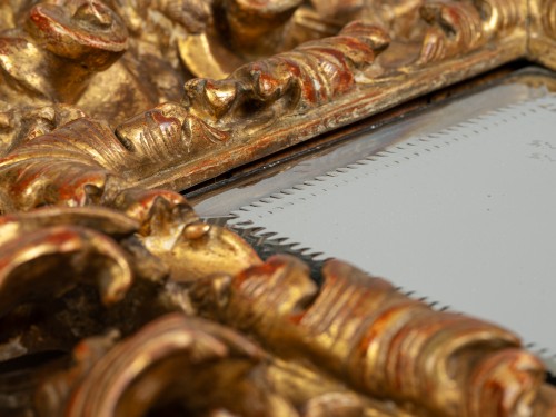 Antiquités - Miroir Italien en bois doré du XVIIe siècle