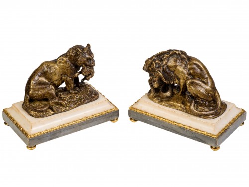 Paire de lions en bronze début XIXe siècle - Sculpture Style 