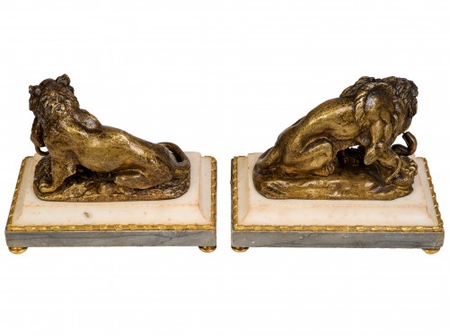 Sculpture Sculpture en Bronze - Paire de lions en bronze début XIXe siècle