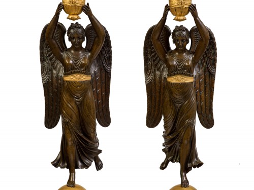 Paire de candélabres en bronze patiné et doré Epoque Empire - Christophe Havas