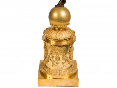 Empire - Paire de candélabres en bronze patiné et doré Epoque Empire